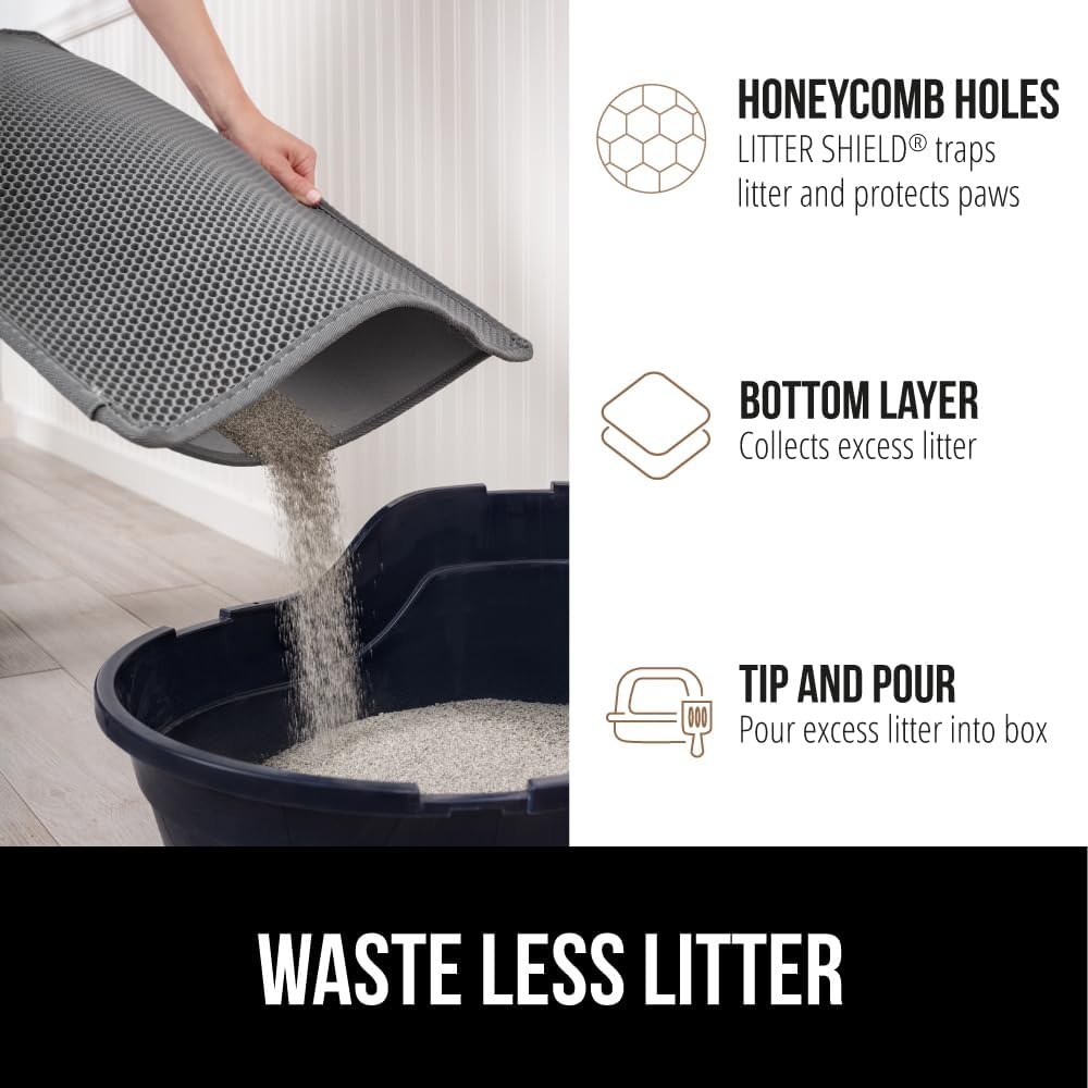 GORILLA GRIP Honeycomb Cat Litter Box Mat, Two Layer Trapping Waste Mats, Soft On Paws, Litter Box Supplies and