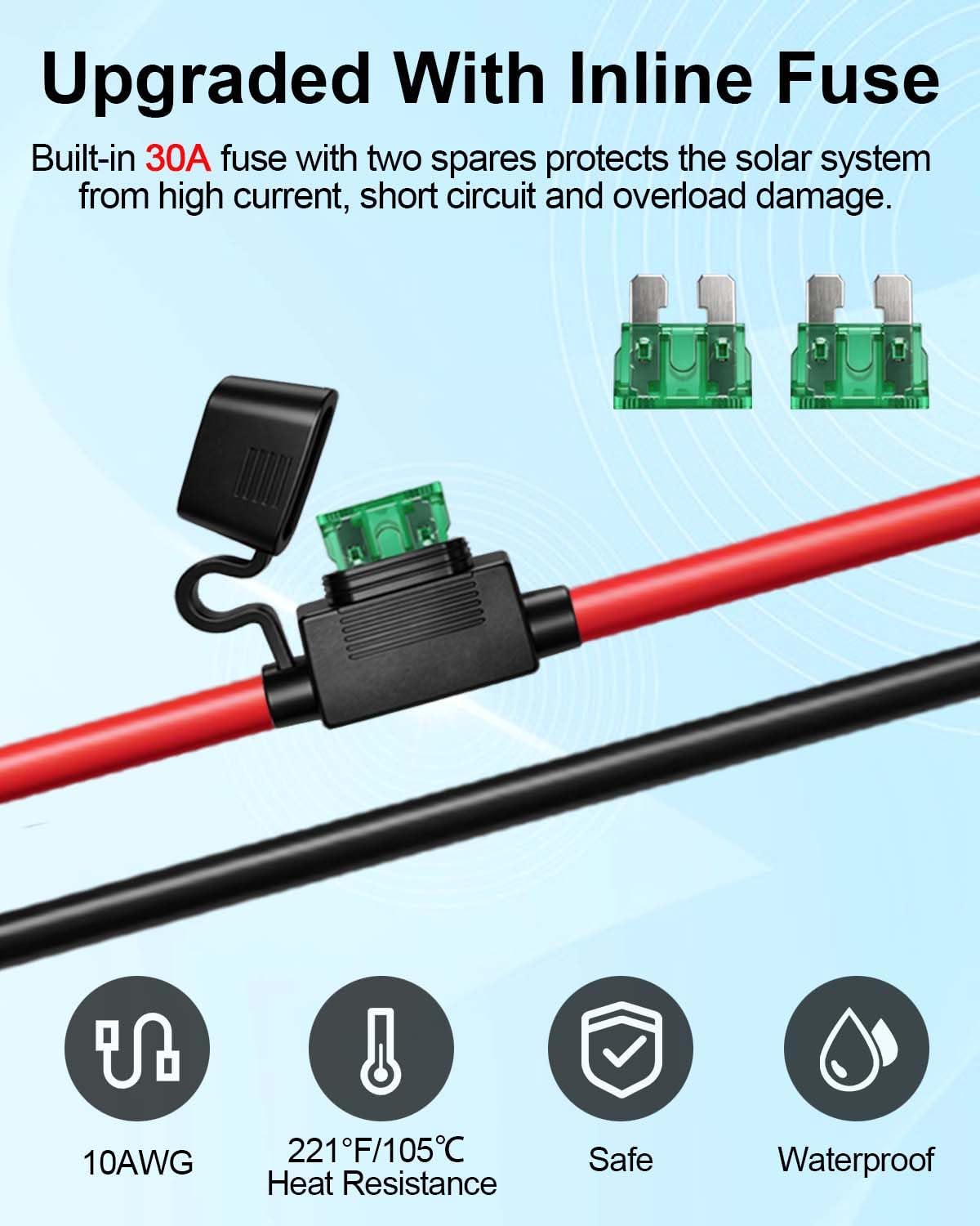 Solar Panel to SAE Adapter Cable, 10FT 10AWG MC4 to SAE Adapter | Solar Extension Cable with Fuse/SAE Polarity
