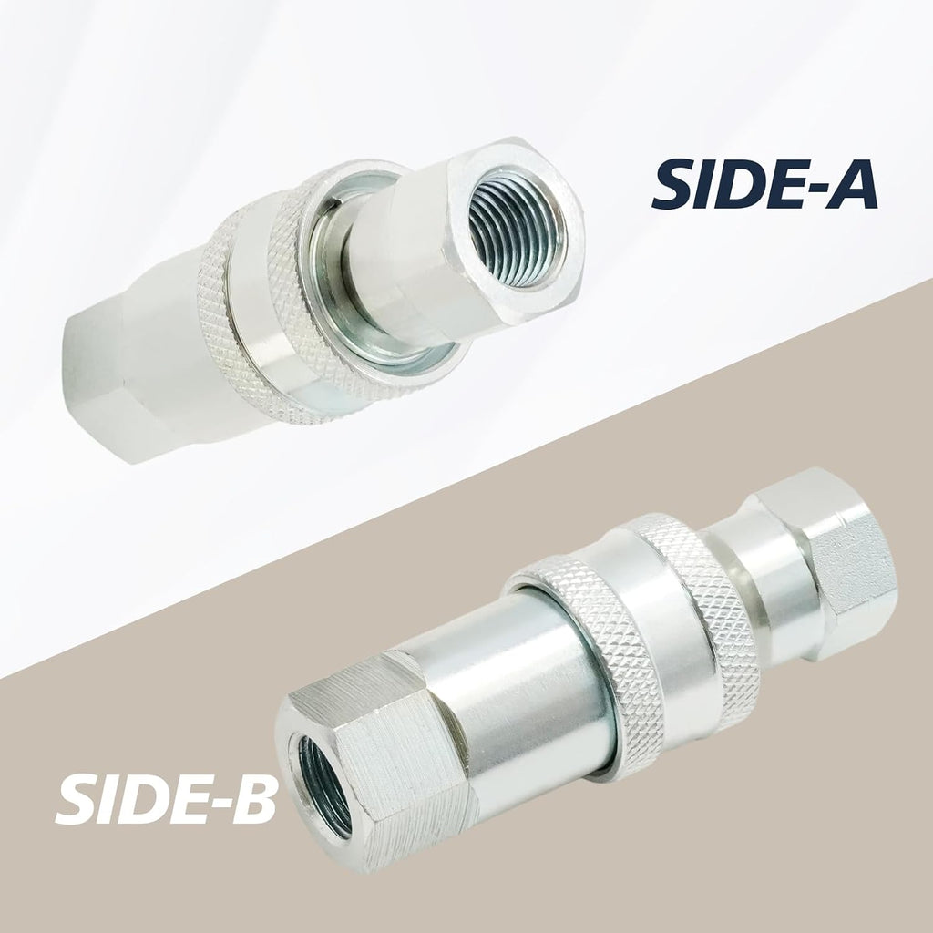2Pcs 1/4" Hydraulic Quick Connect Coupler, ISO 5675 Hydraulic Quick Coupler, Quick Connect Coupling with Dust Caps