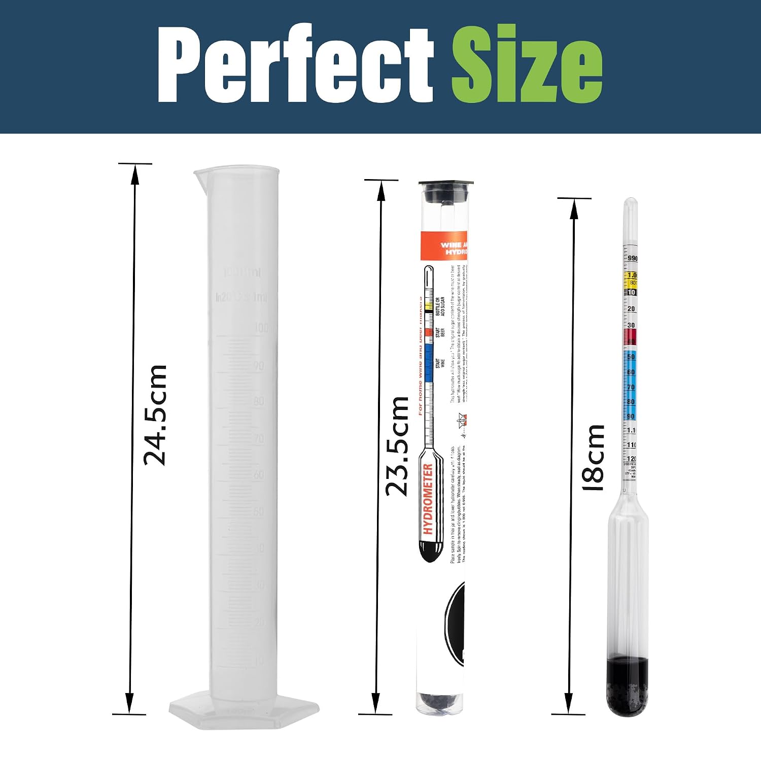 Hydrometer for Wine Making with 100 MM Hydrometer Alcohol Test Jar - Specific Gravity Hydrometer for Wine and Beer
