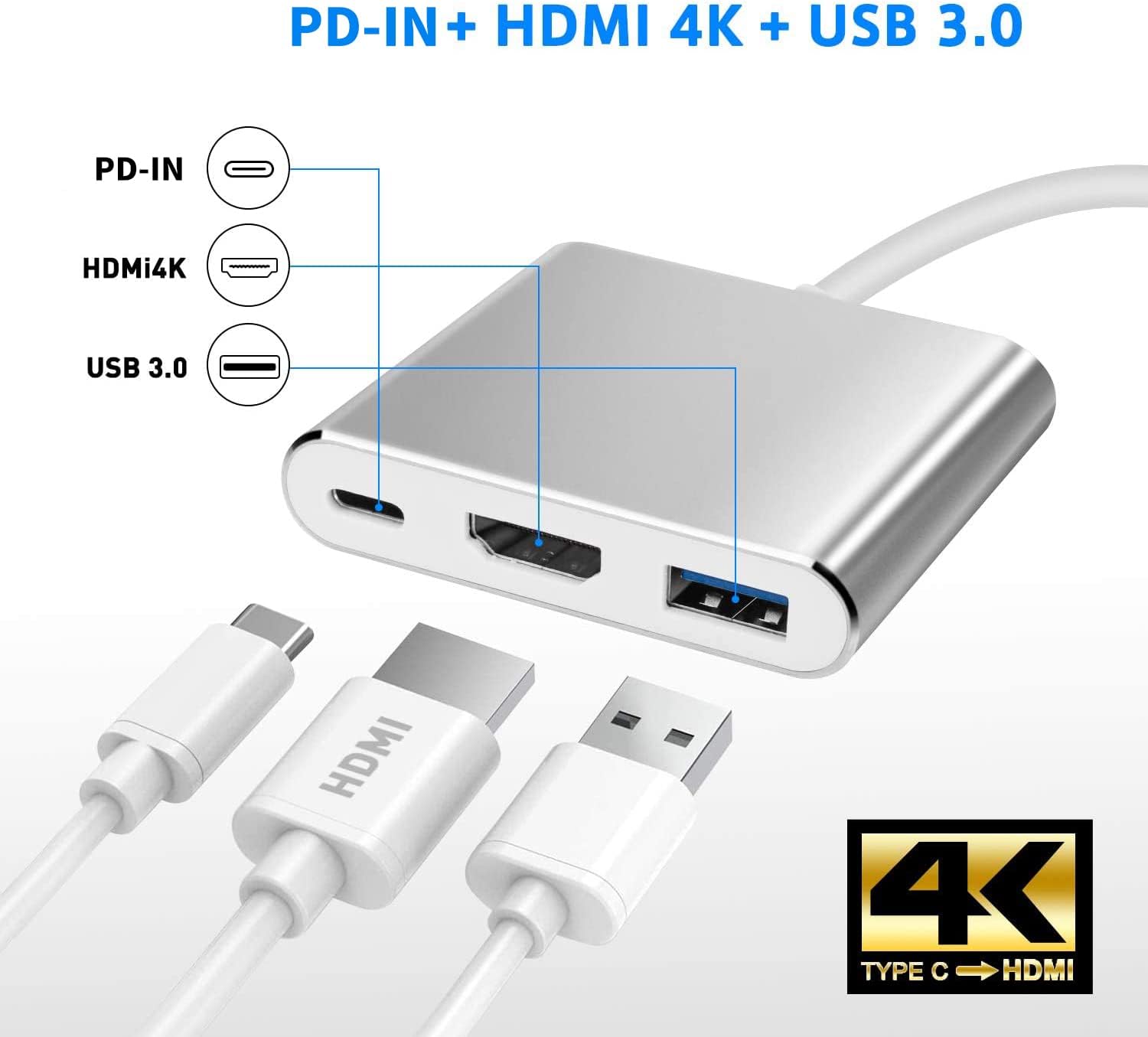 USB C to HDTV Adapter USB Type C Adapter Multiport AV Converter with 4K HDTV Output C Port & 3.0 Fasting Charging