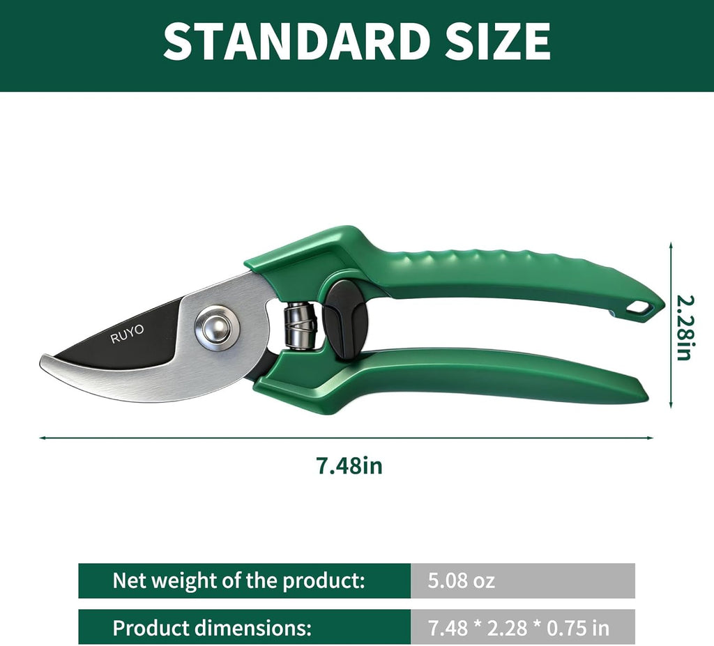 Bypass Pruning Shears, 3/8-Inch Cut Capacity Garden Clippers, Gardening Scissors with Sharp, Rust Resistant Steel
