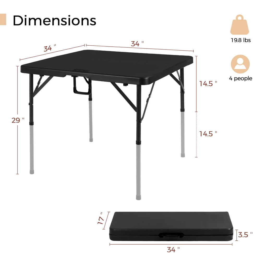 34" Folding Card Table Square Portable with Detachable Legs Black