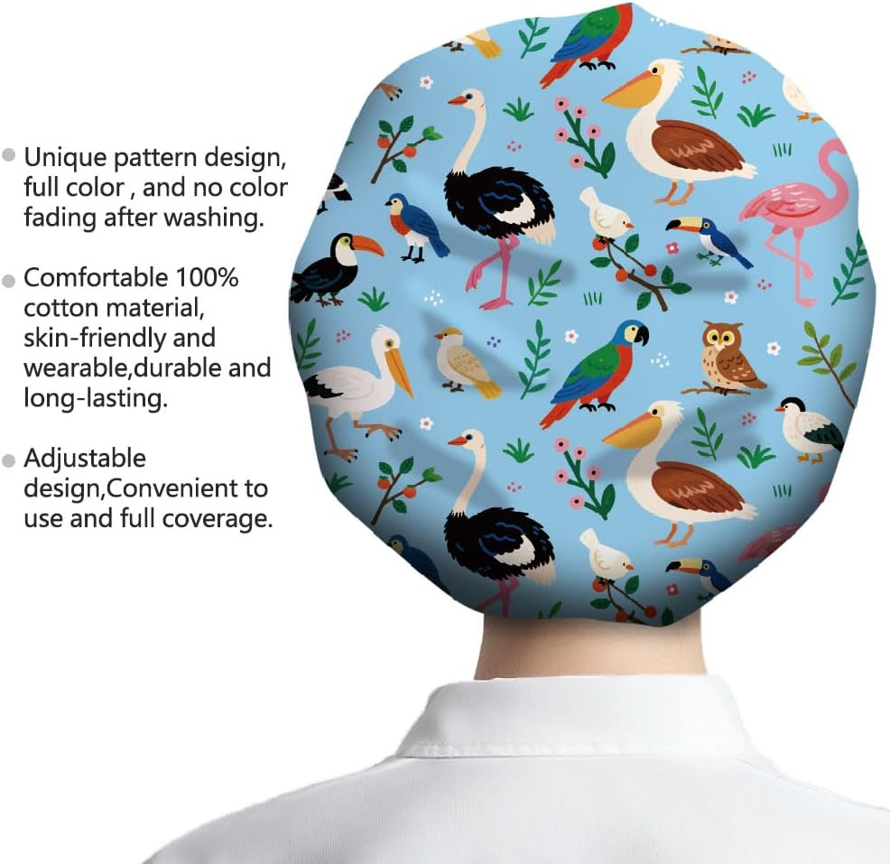 Scrub Caps with 4 Buttons Adjustable Nursing Working Caps With Sweatband Resilient Surgical Hat Hair Cover for Work