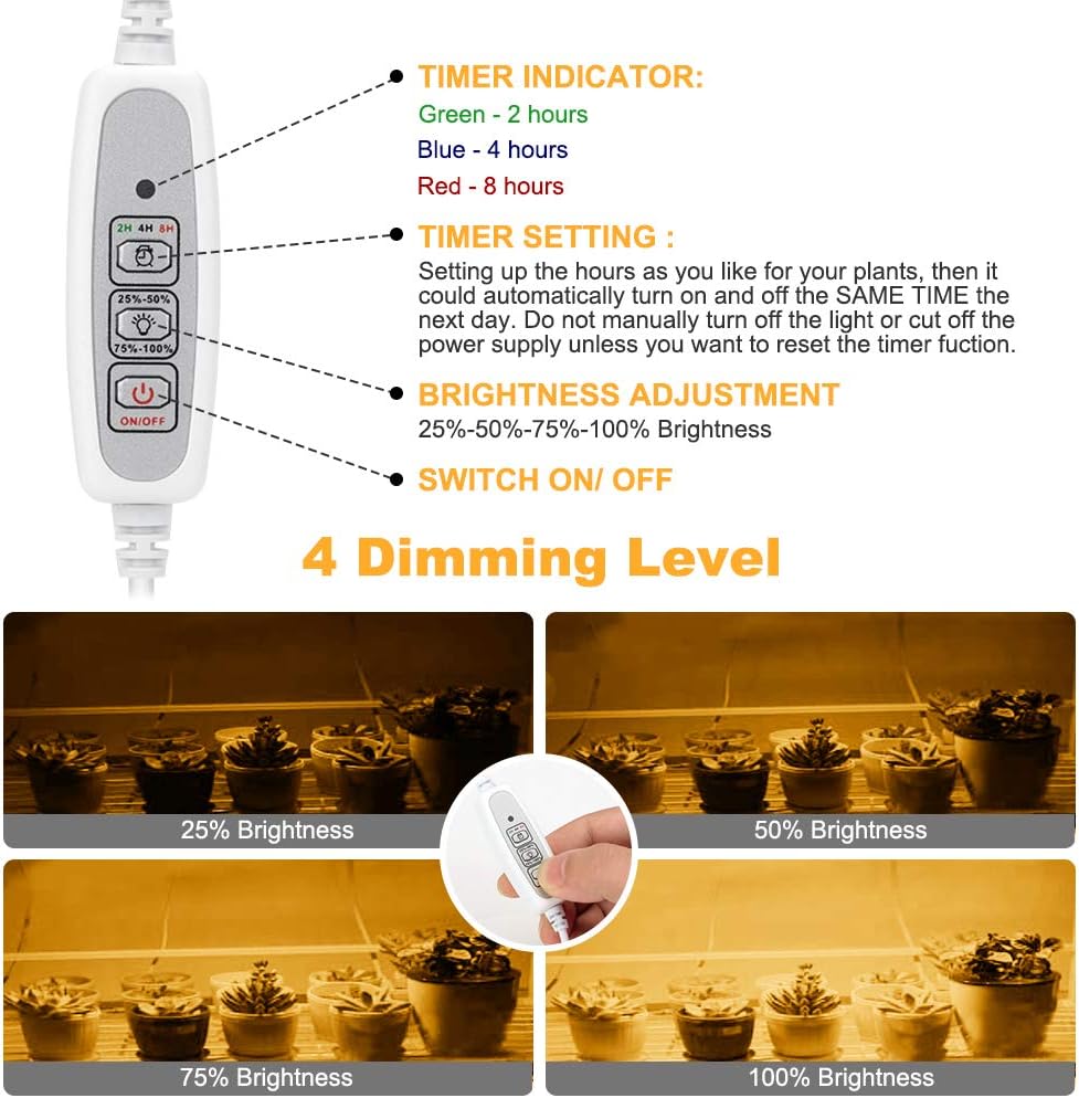 LED Plant Grow Light Strip Full Spectrum for Indoor Plant with Timer | LED Plant lights for Under Shelf Cabinet, 4