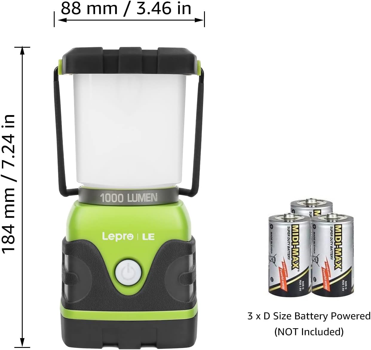 1000LM Battery Powered LED Camping Lantern, Green Tent Light with 4 Light Modes, Camping Essentials, Waterproof