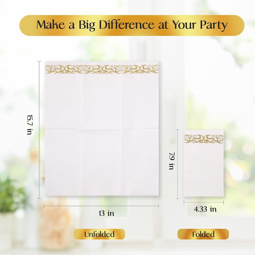 200 Pack Paper Napkins, Soft Disposable Dinner Napkins, 3 Ply, Gold