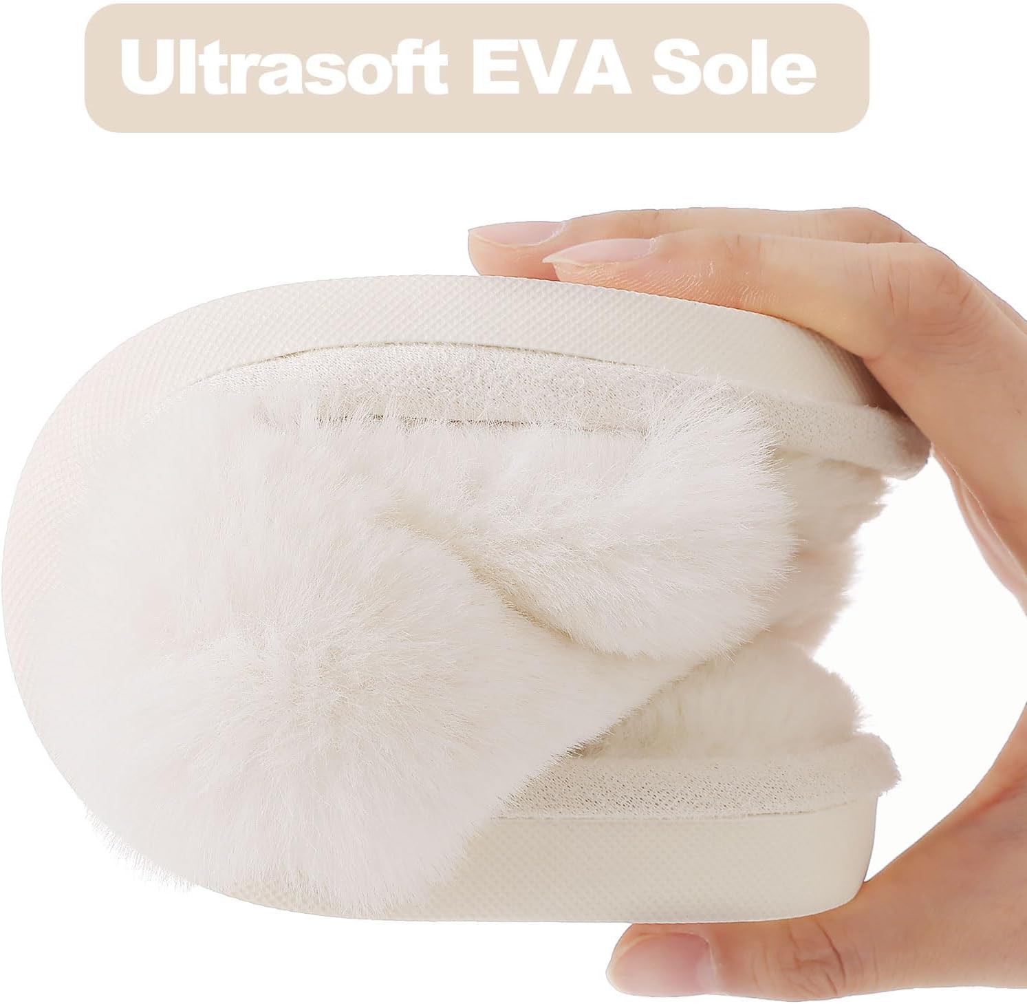 Memory Foam Fuzzy House Slippers for Women | Faux Fur Cross Band Open Toe Indoor Slippers, Gifts for Women, Moms and