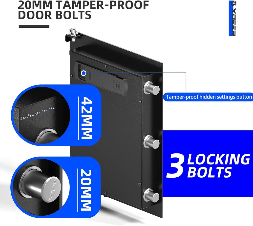 1.69 CuFt Biometric Safe with Fireproof Bag, Home Safe for 4 Pistols | Fingerprint Safe Box with Backlit Keypad & LED