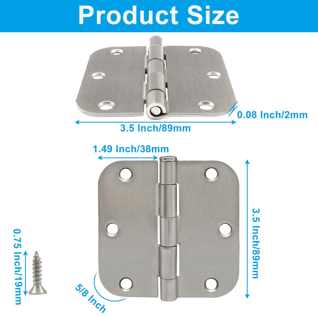 3 Pack Stainless Steel 3.5x3.5 Inch Ball Bearing Door Hinges