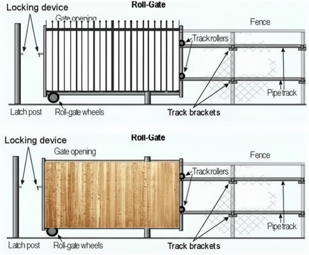Rolling Gate Hardware Kit, Heavy Duty Sliding Gate Kit, Galvanized Sliding Gate System with 6" Double Wheel Carrier &