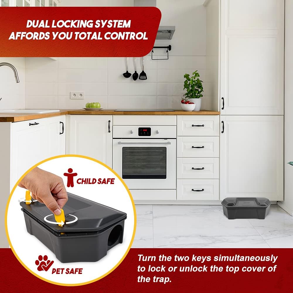 Rat Bait Station Outdoor with Key, Tamper-Resistant Rodent Bait Station, Weather-Resistant Outdoor Bait Box for