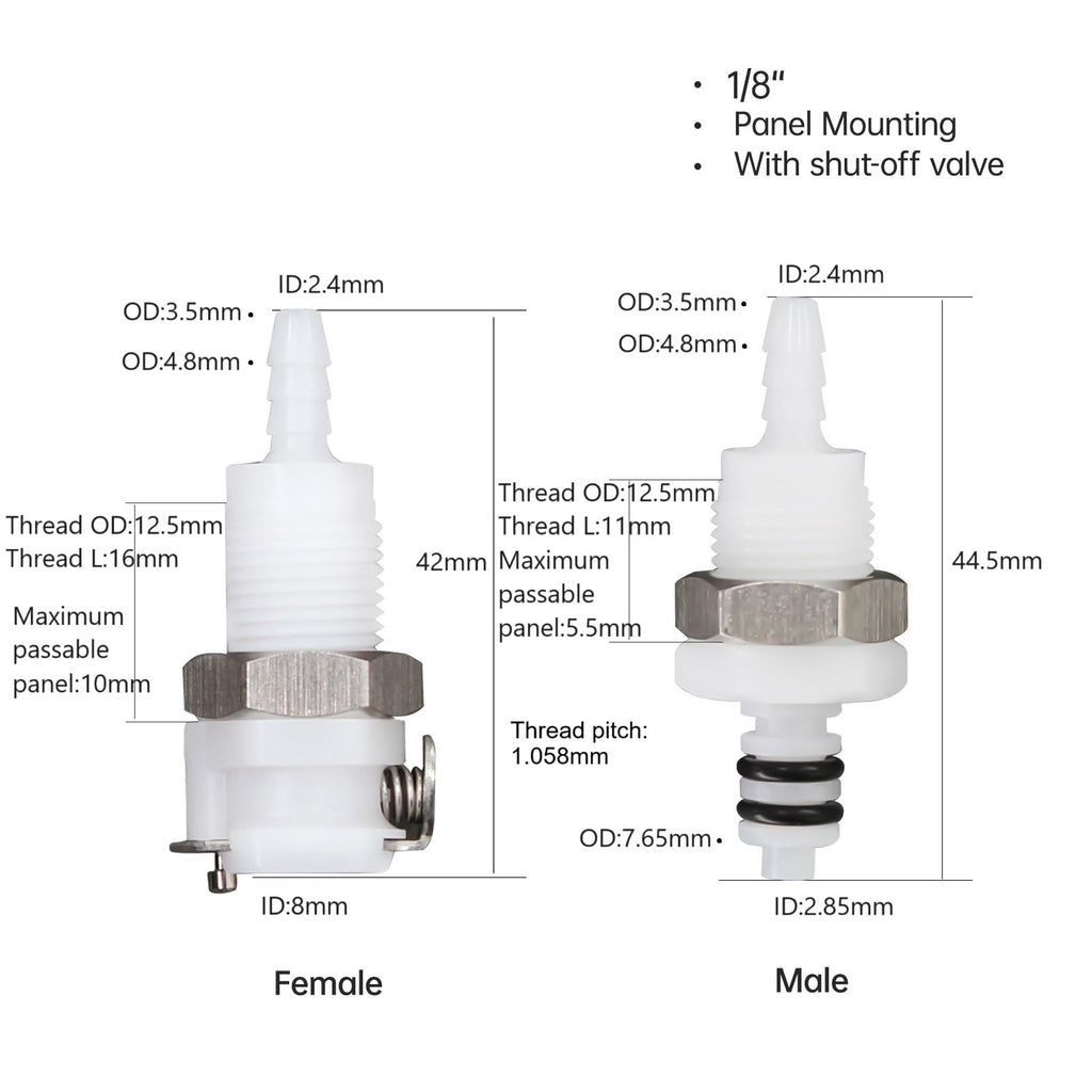 BBTUS 2Pcs 1/8" Plastic Panel Mounting Hose Barb Quick Connector Disconnect