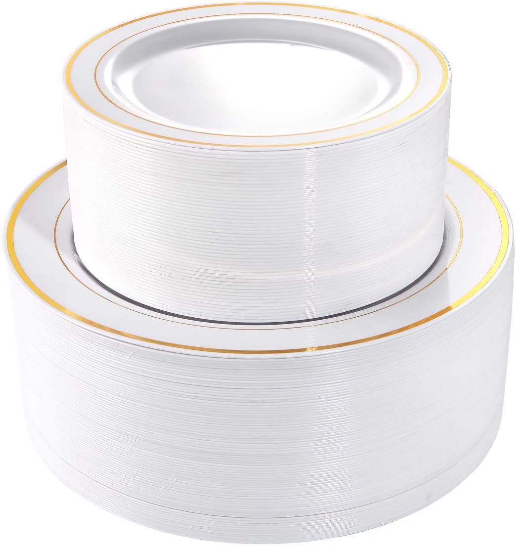 102 Pcs Gold Plastic Plates, Premium Disposable Gold Plates