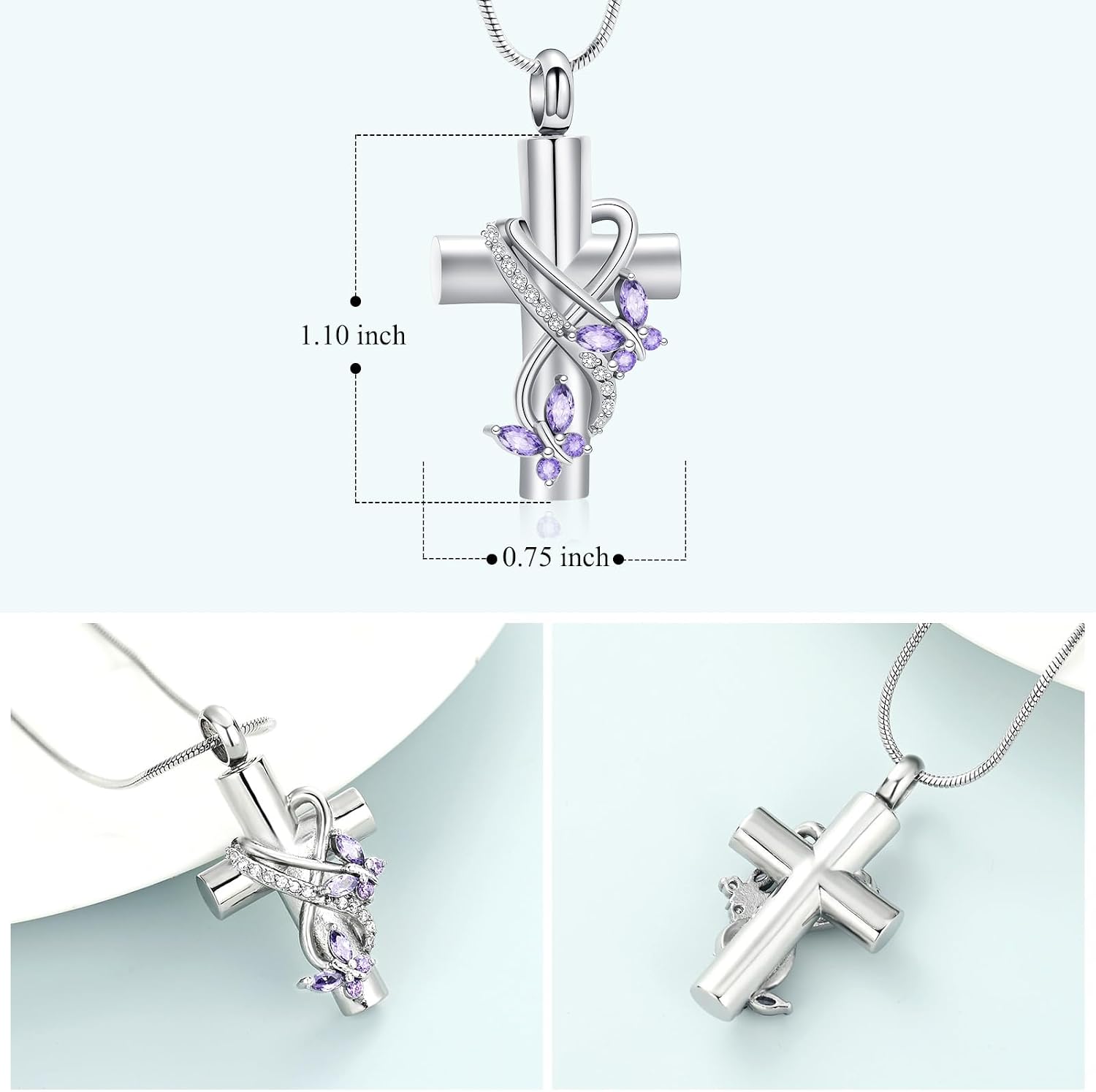 Butterfly Cross Urn Necklace for Ashes Men Women Cremation Jewelry Ashes Pendant for Human Memorial Ash Jewelry