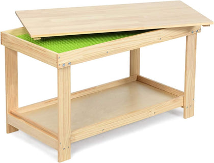 2 in 1 Kids Activity Table w/Storage, Patented Building Block Table w/Board for Bricks Crafts Arts Draw, Children