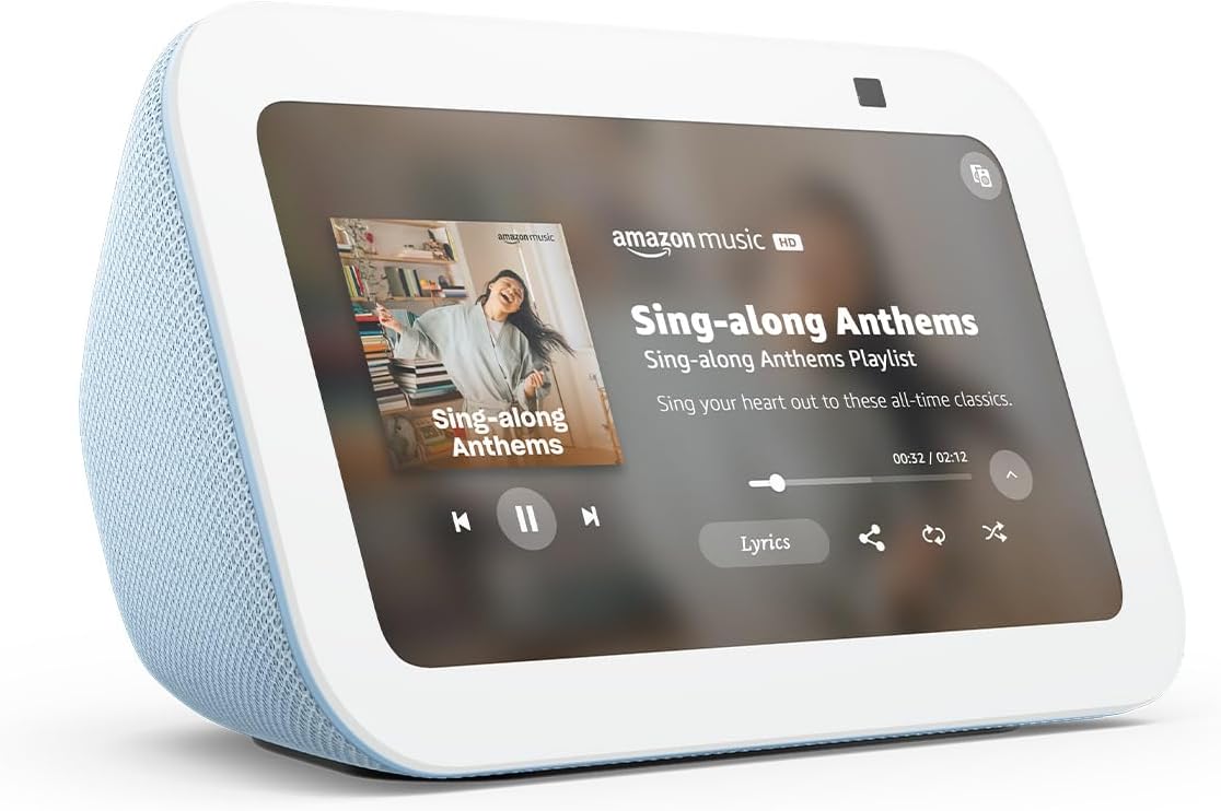 Echo Show 5 (newest model), Smart display, Designed for Alexa+, 2x the bass and clearer sound, Cloud Blue