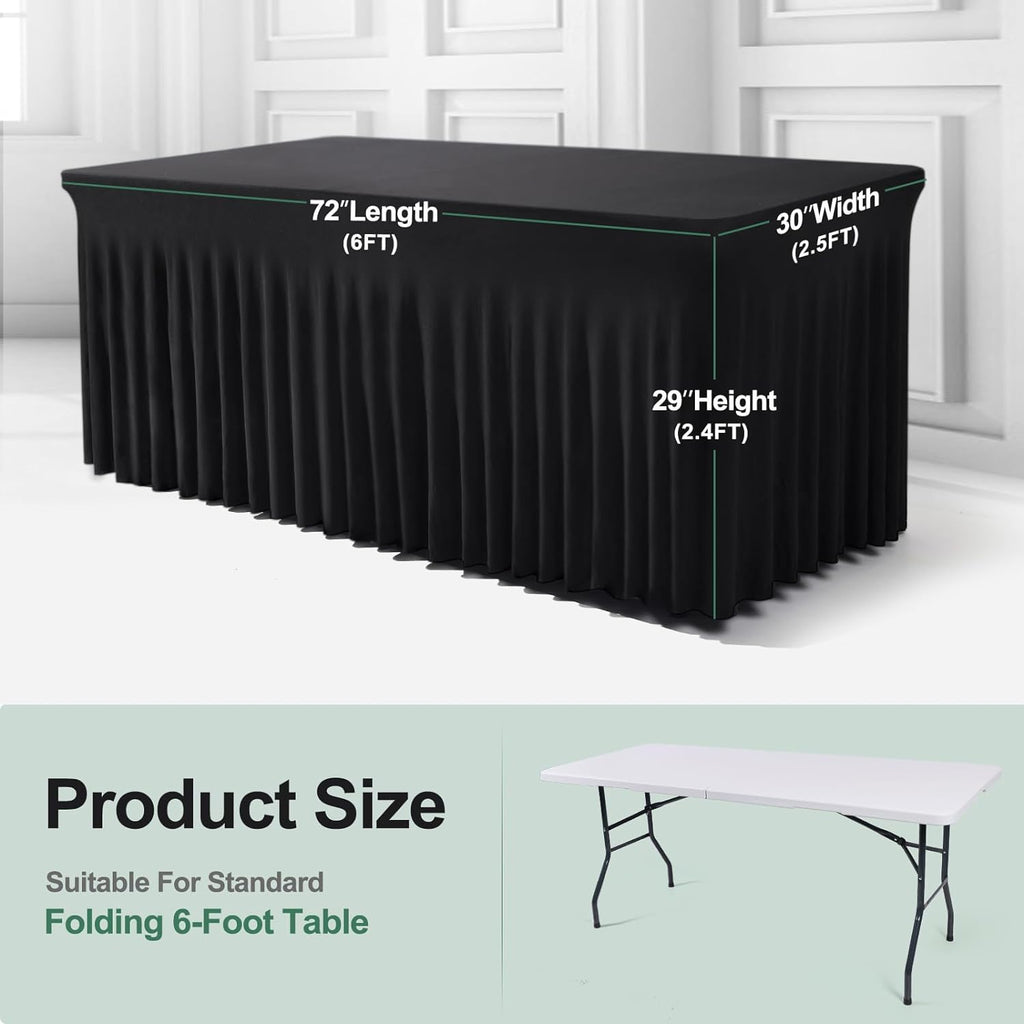 One-Piece Spandex Black Table Cloth Skirt for 6FT Rectangle Tables