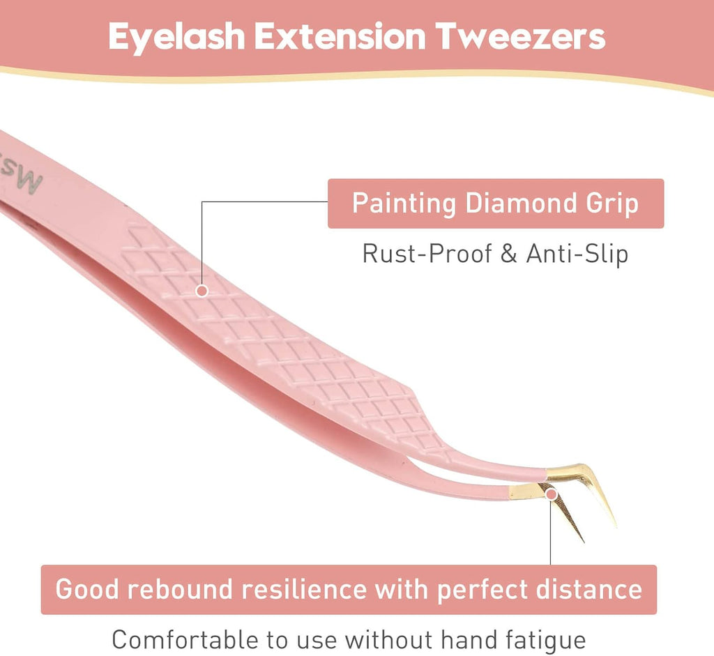 Eyelash Extension Tweezers,Diamond Grip Lash Tweezers for Isolation Applying and Mega Volume Mink Lashes Fanning