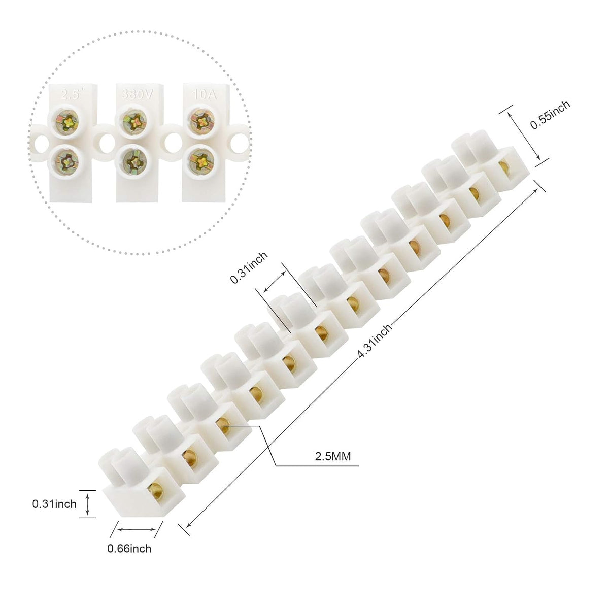GUBCUB Terminal Block Set, 7 Pieces 12 Position Dual Row Terminal Strip Electrical Barrier Wire Connector Block, 10A 380V