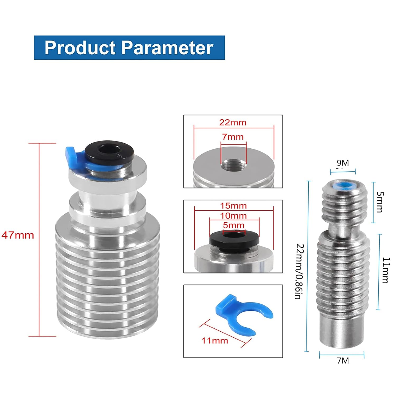 for E3D V6 Hotend Kit, 3D Printer All Metal Mount Fixed Blocks, Remote Short Direct Heat Sink 1.75mm Compatible with