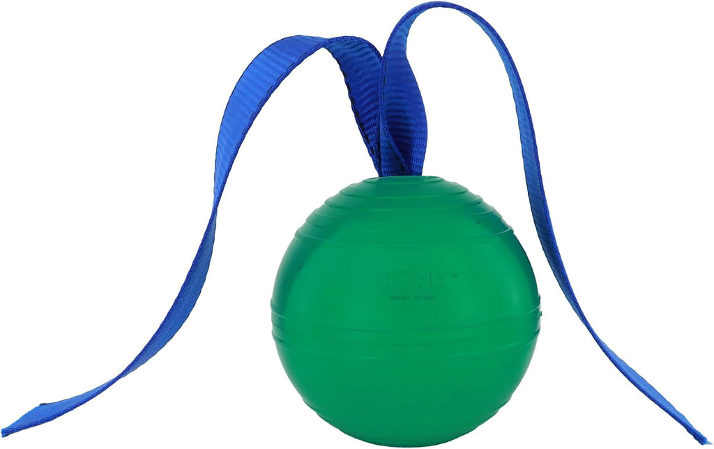 KoreFlex Ball & Tail - Horse-Equine Toy, 4.75" Green Ball, Shape Maintaining Rubber, Durable Strap, Treat Stuffing