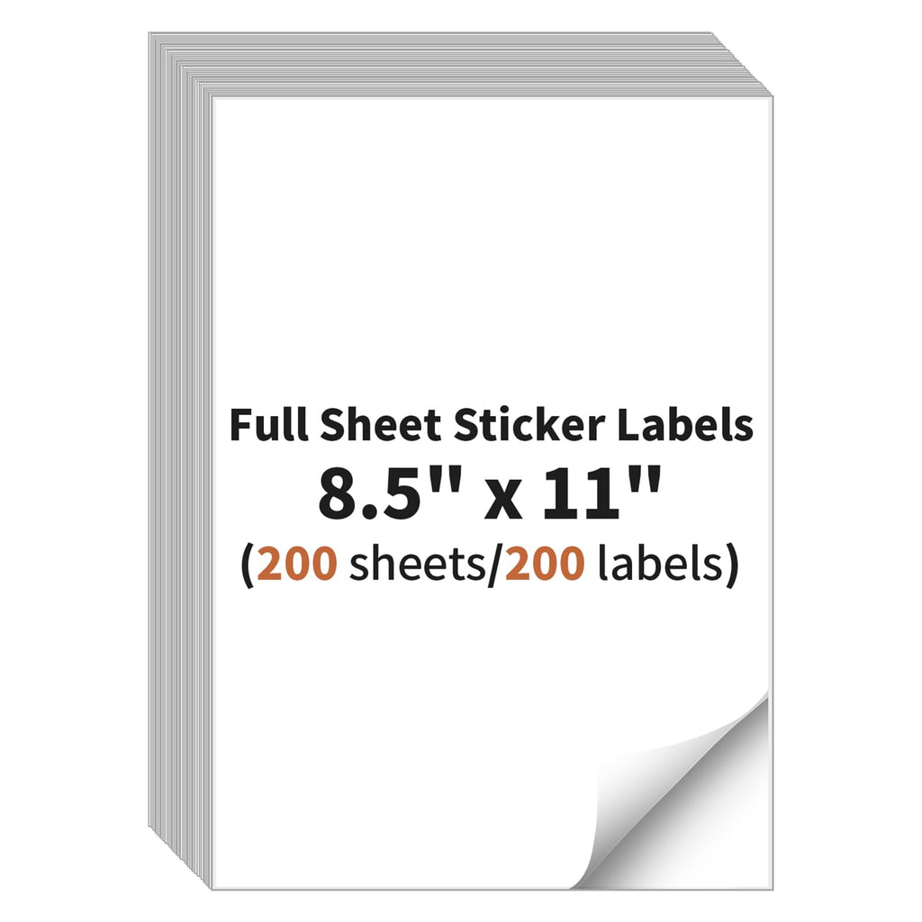 Full Sheet Sticker Label, 8.5" x 11" Shipping Label -200 Sheets, 200 Labels