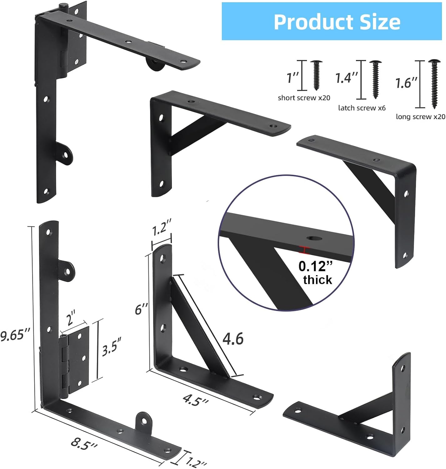 2 Sets Anti Sag Gate Kit Heavy Duty No Sag Kit Gate Corner Brace Bracket for Wooden Fence Gate with Self-Locking Gate