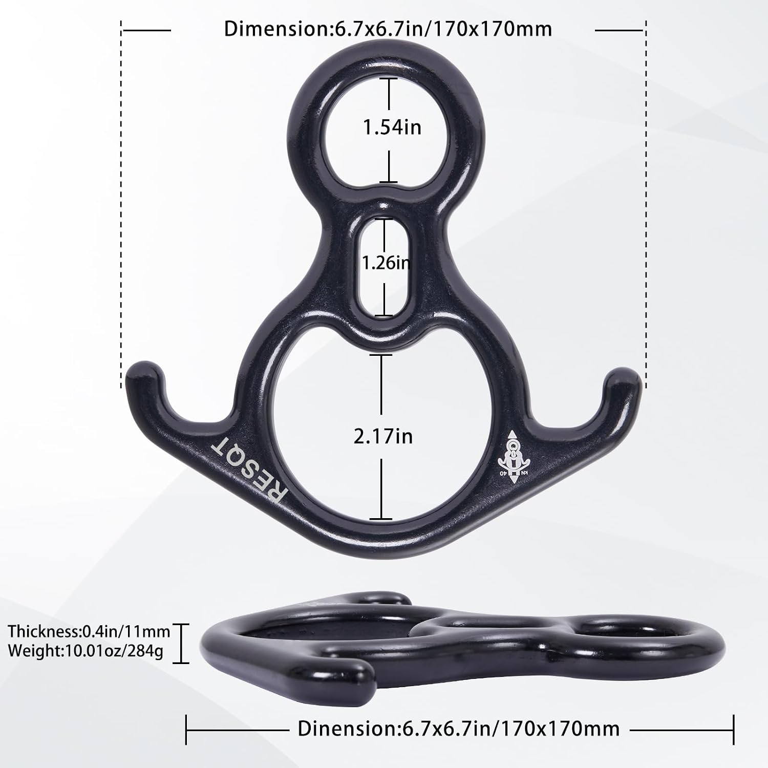 40KN Rescue Figure 8 Descender, Large Bent-Ear Belaying and Rappelling Gear Belay Device for Rock Climbing Peak