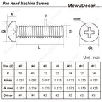 10-32 x 1 Pan Head Machine Screws, Fully Threaded, 304 Stainless Steel 18-8, Bright Finish, Pack of 50
