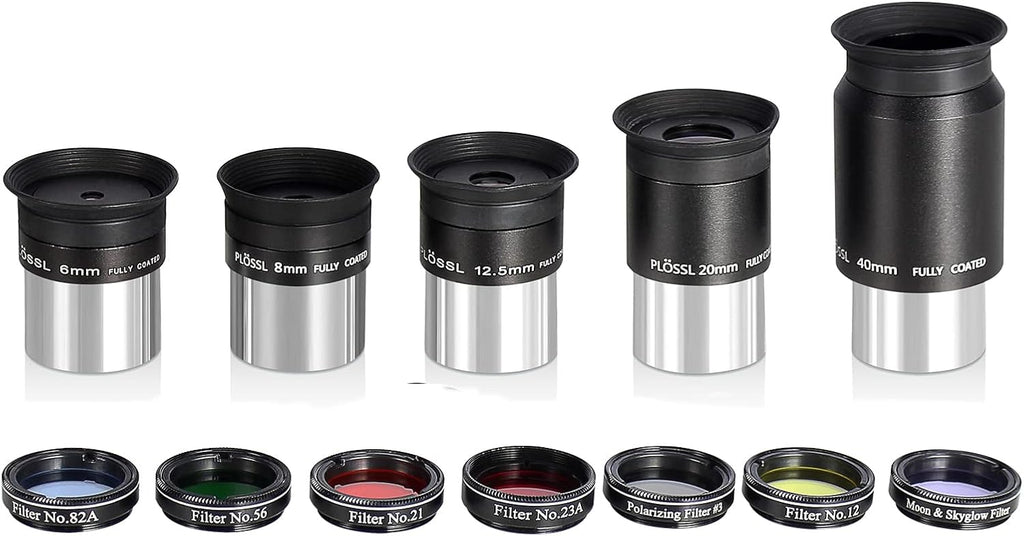 Telescope Accessory Kit - 1.25" Telescope Eyepiece and Filter Set with a Sturdy Carry Case - Five Plossl Eyepieces