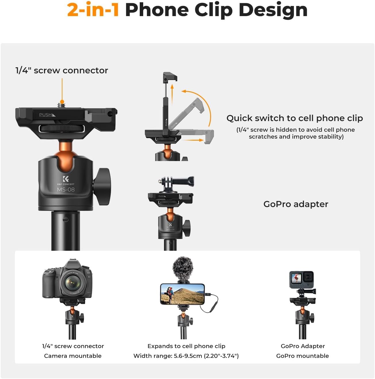 62'' Phone Selfie Stick Tripod | 360° Ball Head Camera Tripod with Remote, 2-in-1 Phone Holder Compatible with DJI