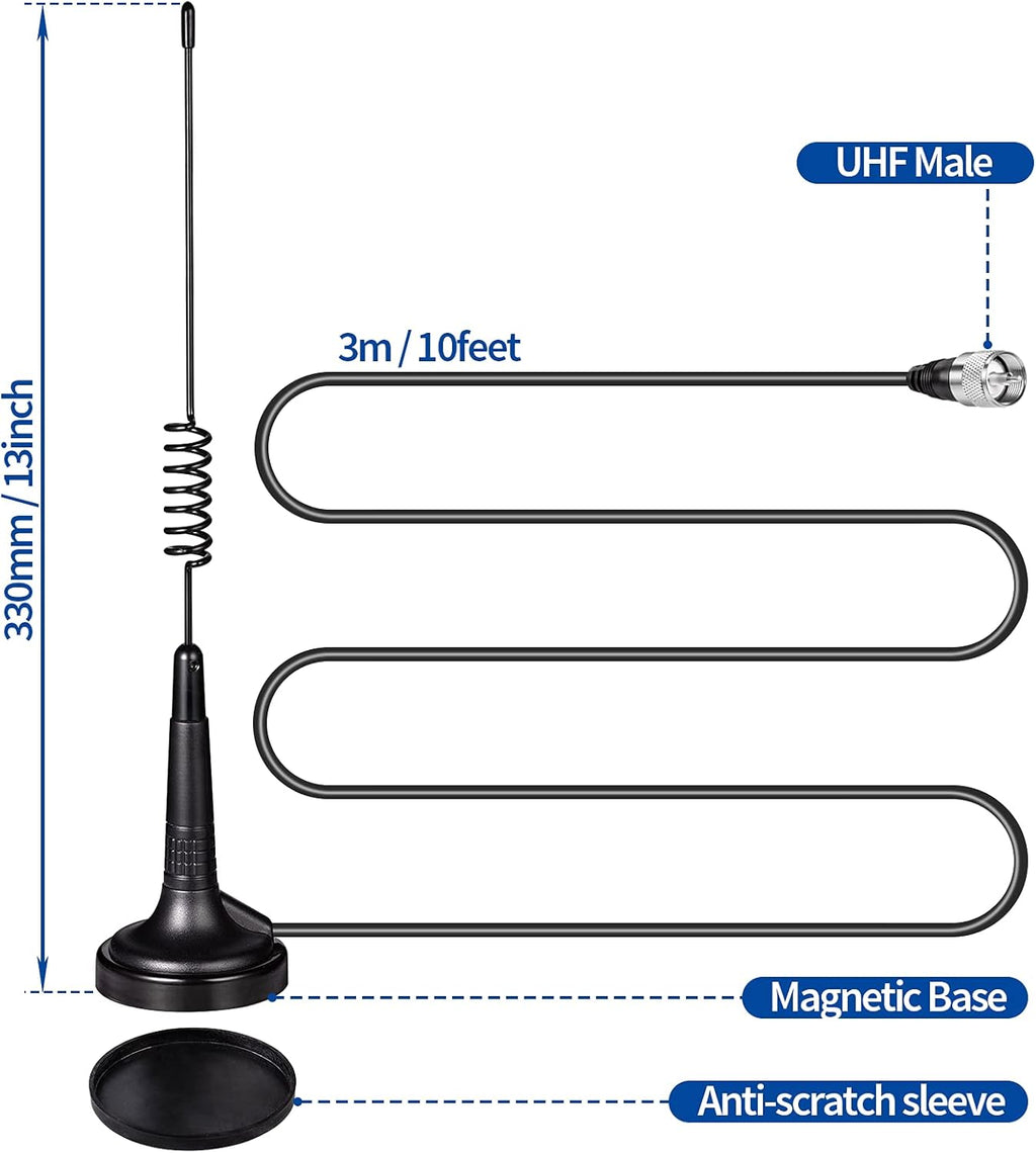 27MHz CB Radio Antenna PL259 & BNC Male Magnetic Base Compatible with Cobra Midland Uniden Maxon President Vehicle