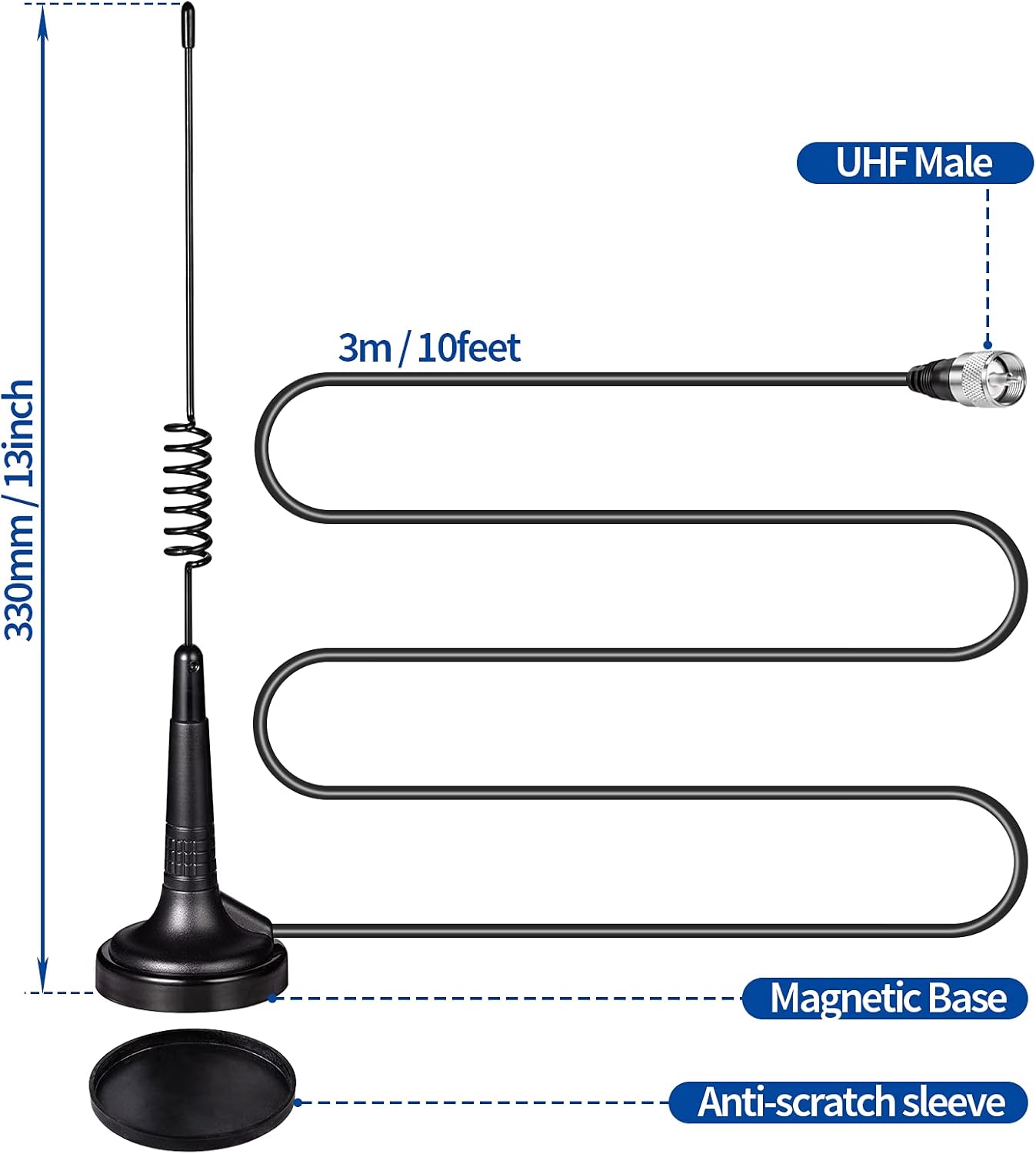 27MHz CB Radio Antenna PL259 & BNC Male Magnetic Base Compatible with Cobra Midland Uniden Maxon President Vehicle