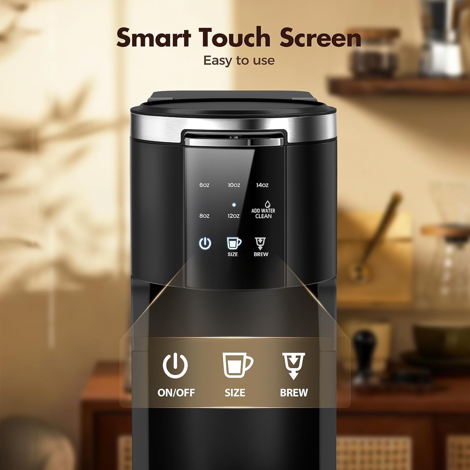 Single Serve Coffee Maker, 2-in-1 Pod & Ground Brewer, 90s Fast Brew, 5 Cup Sizes (6-14oz), 40oz Removable Tank, LCD