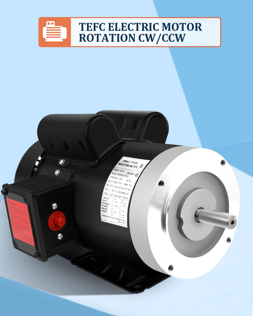 2HP General Electric Motor 1750RPM Single Phase 56C Frame TEFC CW/CCW