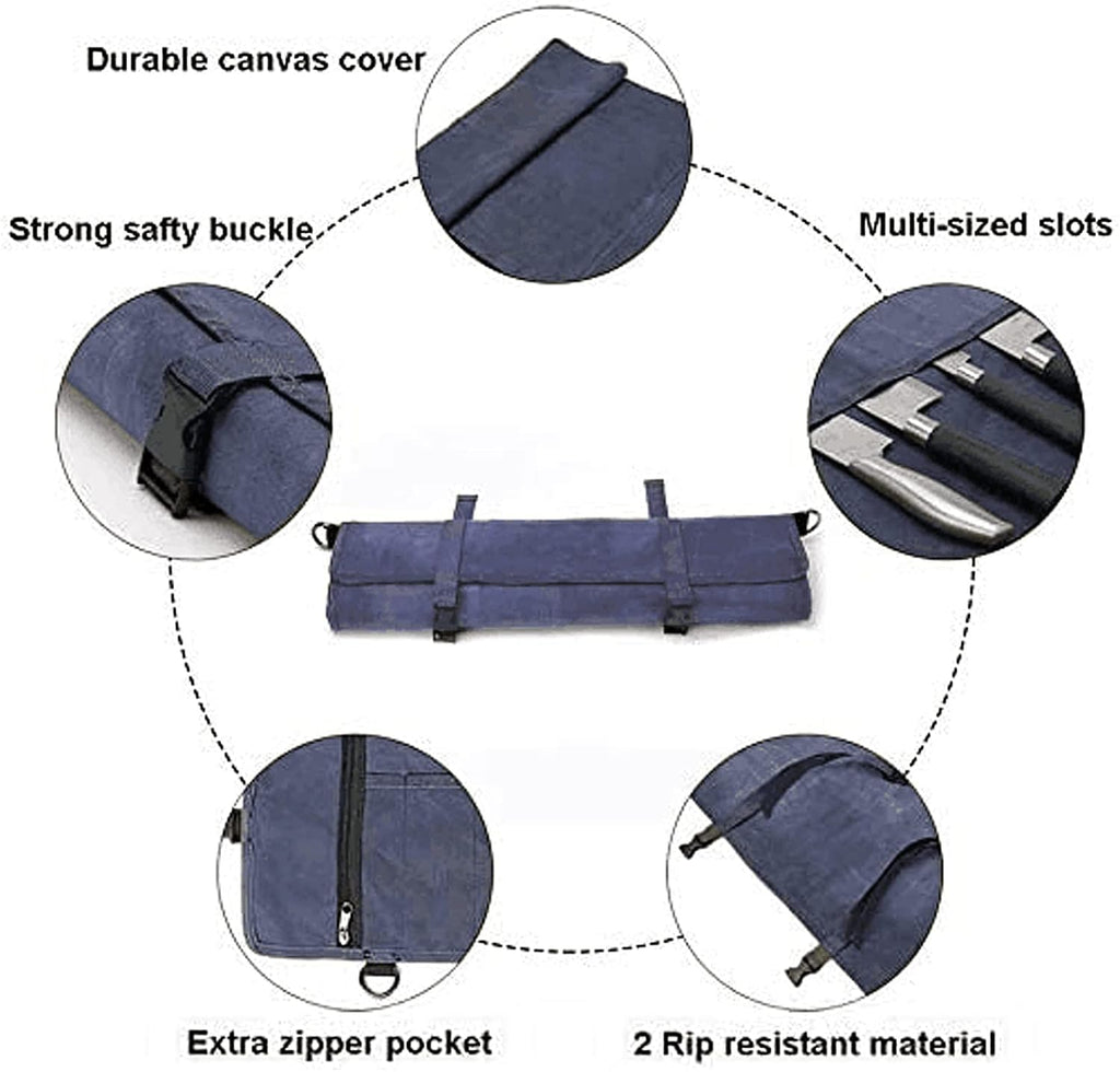 Chef’s Knife Roll Bag,Waxed Canvas Knife Cultery Carrier, Portable Chef Knife Cases,Knife Pouch Holders With 10 Slots
