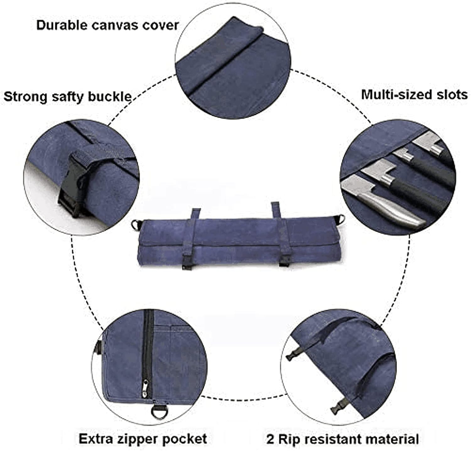 Chef’s Knife Roll Bag,Waxed Canvas Knife Cultery Carrier, Portable Chef Knife Cases,Knife Pouch Holders With 10 Slots