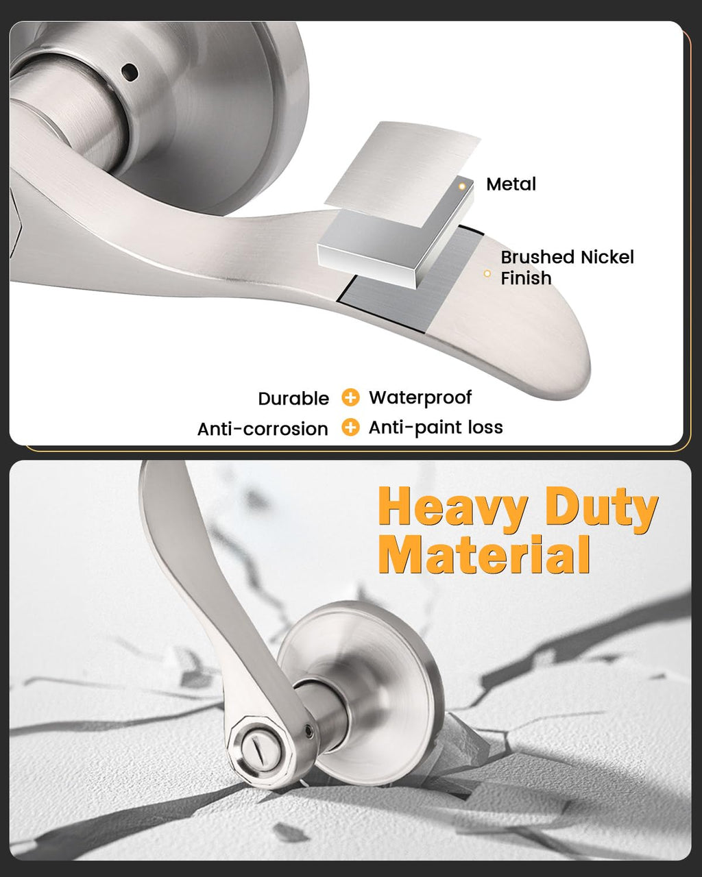 6 Pack Privacy Locksets Interior Door Levers/Handles for Bedroom Bath, Wave Levers, Right Left Handed Door Knobs