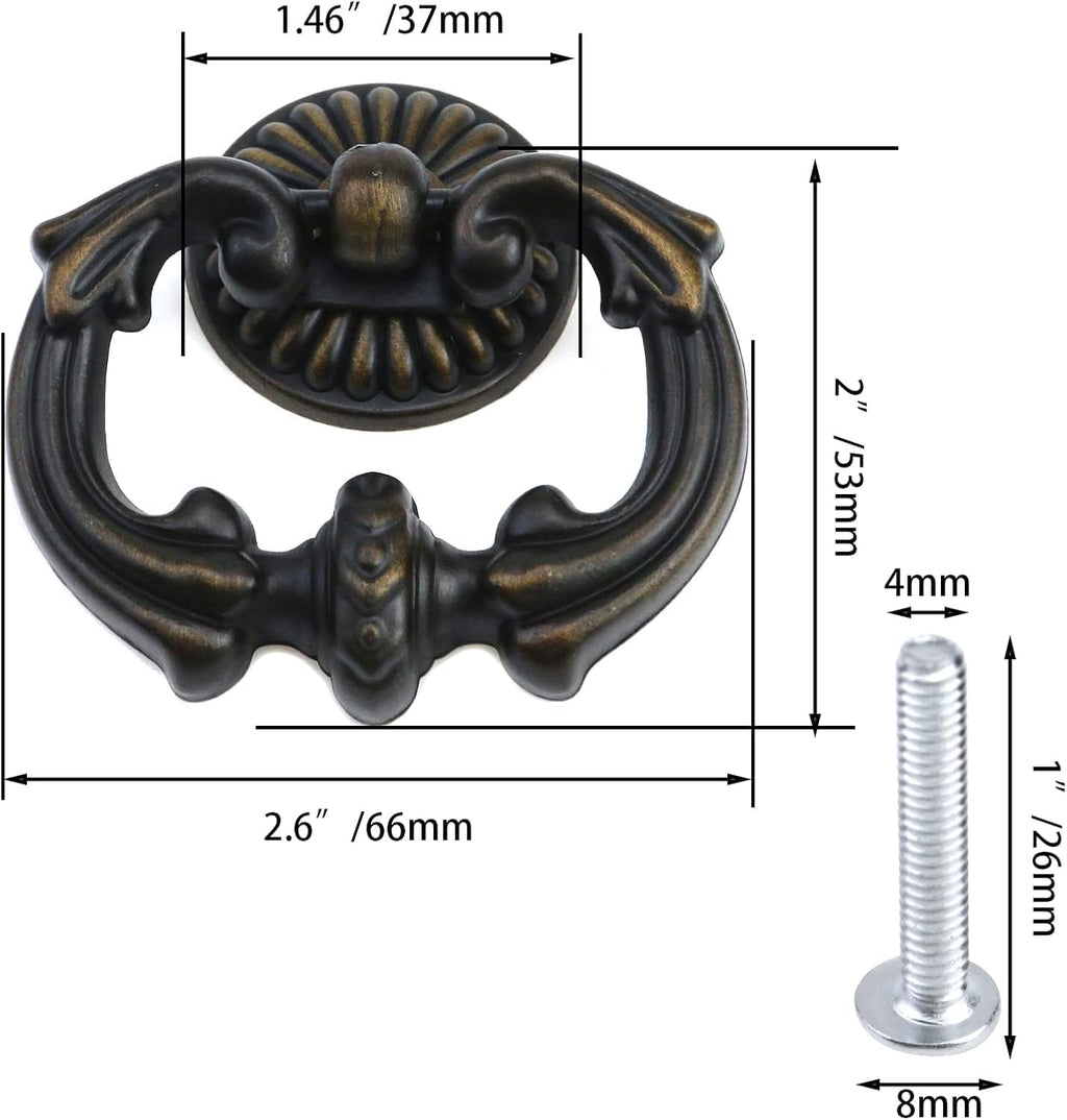 2Pcs Vintage Antique Bronze Cabinet Pulls Single Hole Pull Ring