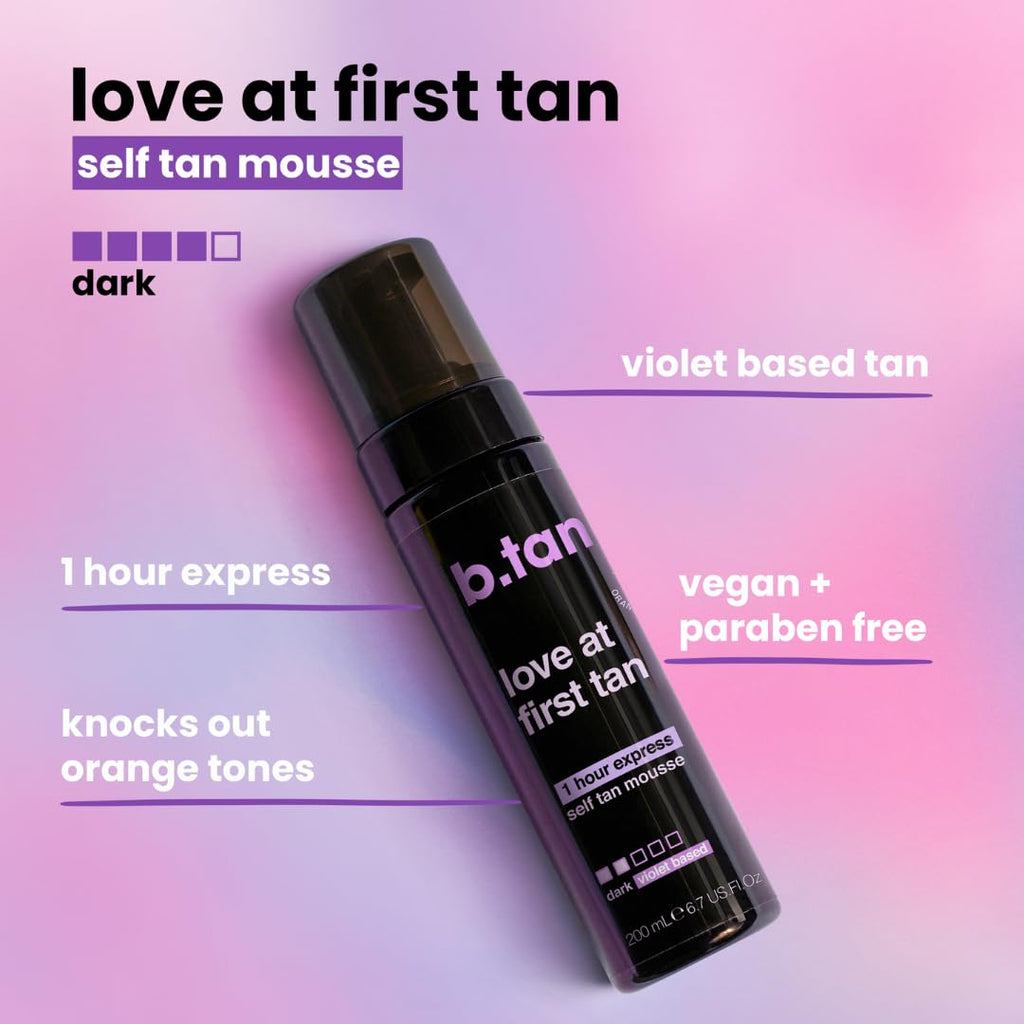 Violet Self Tanner Kit | Fall In Love at First Tan Bundle - Dark Tanning Mousse with Mitt Applicator, 1 Hour Express