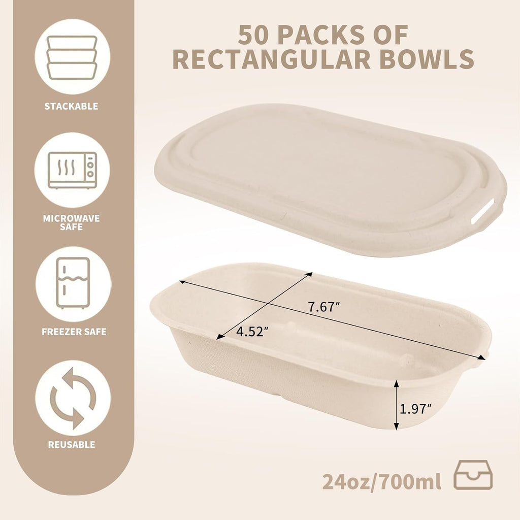50Pcs(24oz) disposable meal prep food containers with lids.