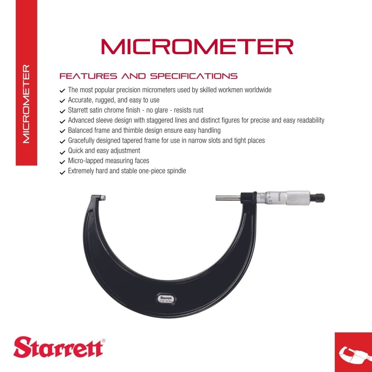 Starrett Outside Digital Micrometer, 125-150mm Range, .01mm Graduation