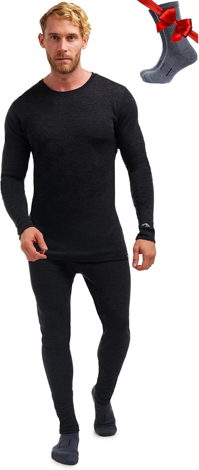 100% Merino Wool Base Layer Men Set - Thermal Underwear for Men Long Johns | Lightweight, Midweight, Heavyweight Long