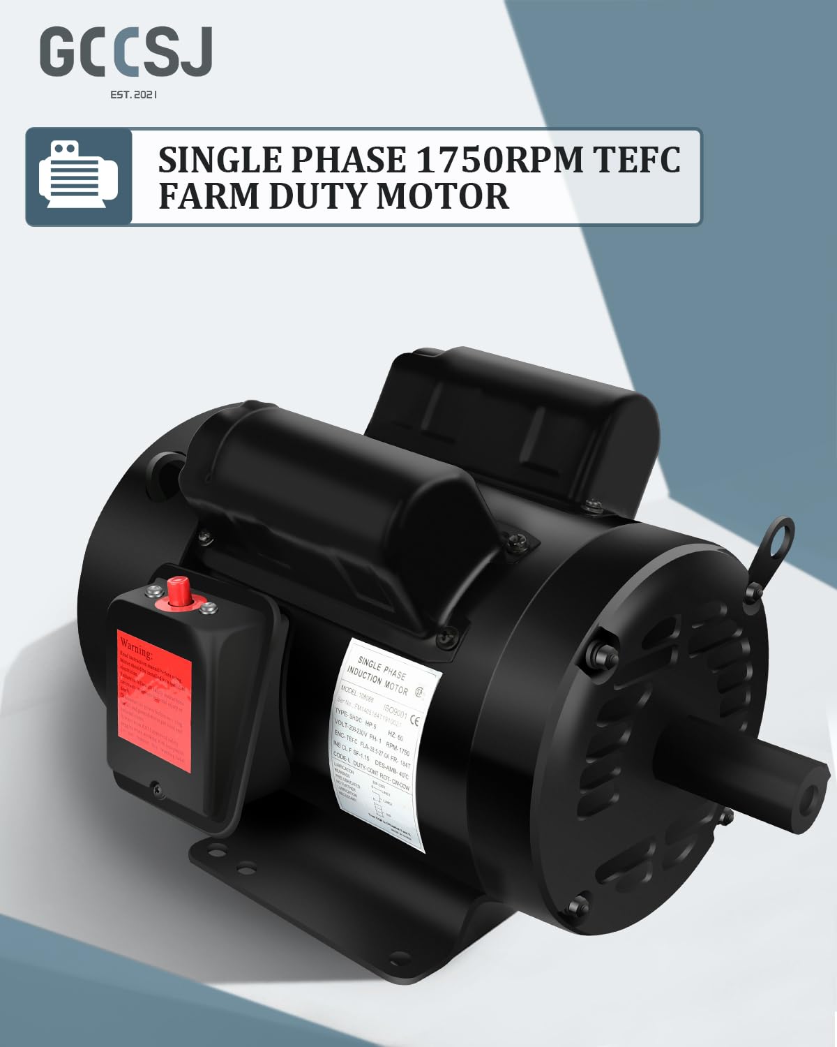 5HP Air Compressor Motor 1750 RPM Single Phase 184T Frame 208V-230V
