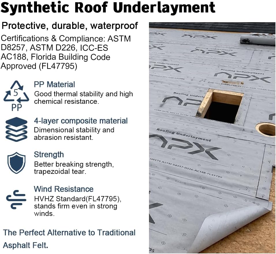 Roof Underlayment Roll Synthetic, Roofing Paper, 48in x 250ft.