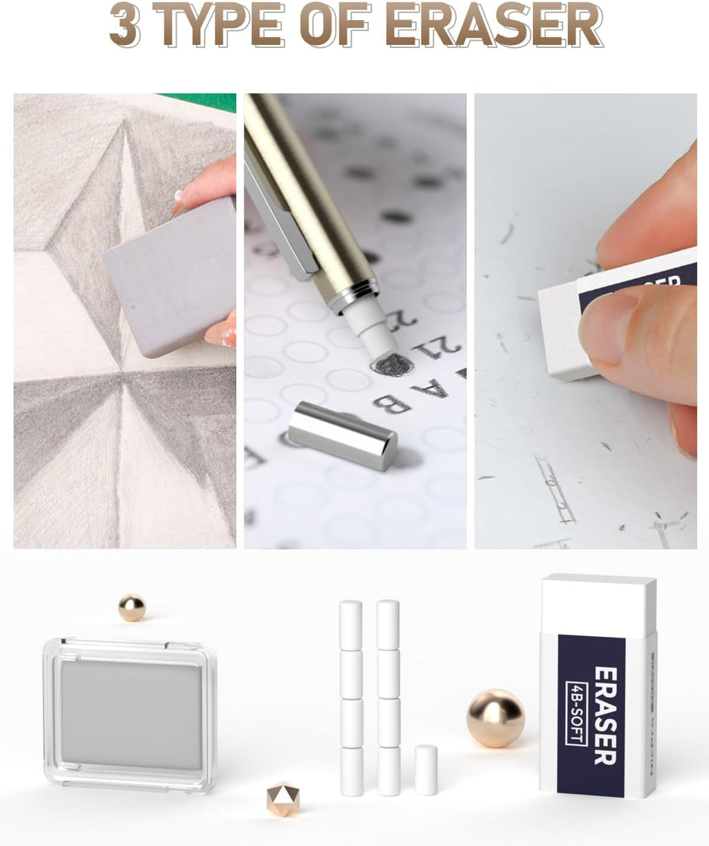 35PCS Art Mechanical Pencil Set, 3 PCS Metal Drafting Pencil 0.5 mm & 0.7 mm & 0.9 mm & 3 PCS 2mm Lead Holder (6B 4B