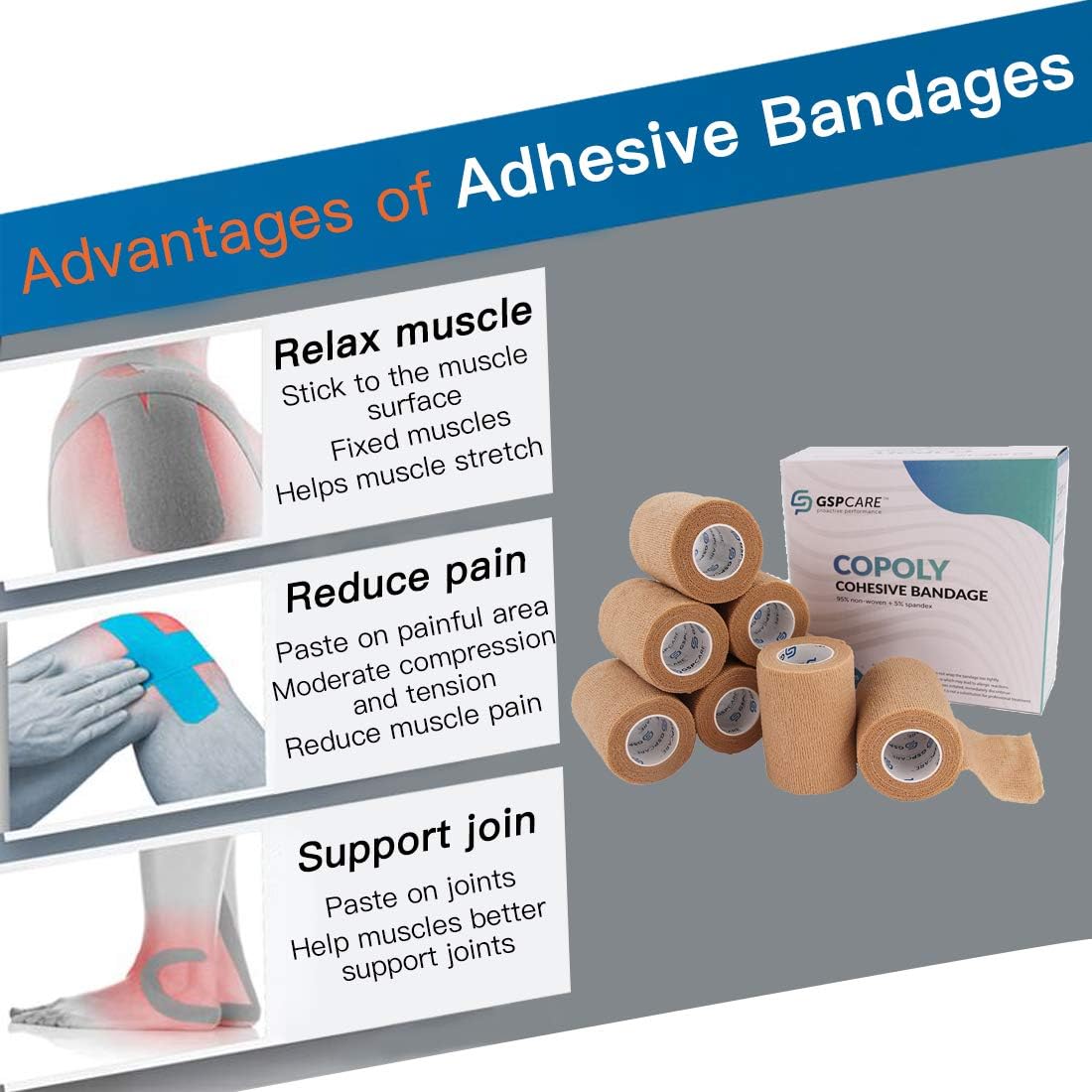Self Adhesive Wrap Cohesive Wrap Bandages 6 Count 3" x 5 Yards, Medical Tape, Adhesive Flexible Breathable First Aid