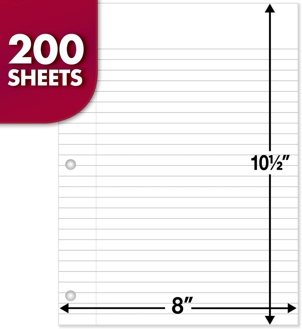 Loose Leaf Paper, 3 Pack, Notebook Paper, Wide Ruled Filler Paper, Standard, 8 x 10.5, 200 Sheets per Pack (73183)