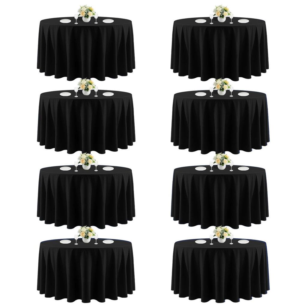120 Inch Black Round Tablecloths for 48"-96" Table, 8 Pack